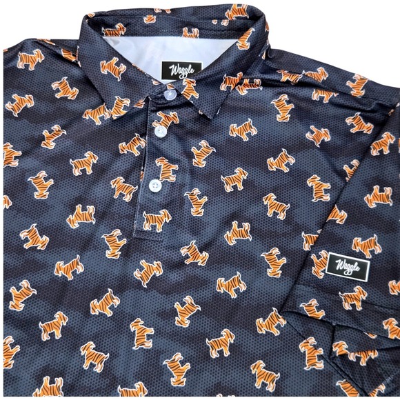 Waggle Other - Waggle Golf Polo Shirt Goat Mens 2XL Black Tiger Camo Performance Short Sleeve
